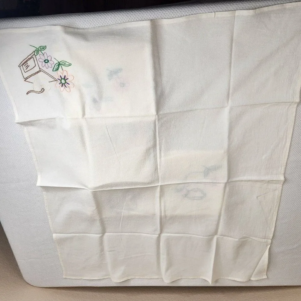 Vintage Hand Embroidered Tea Towels Kitchen Lot 5 Kettle Coffee Lot 5 Muslin